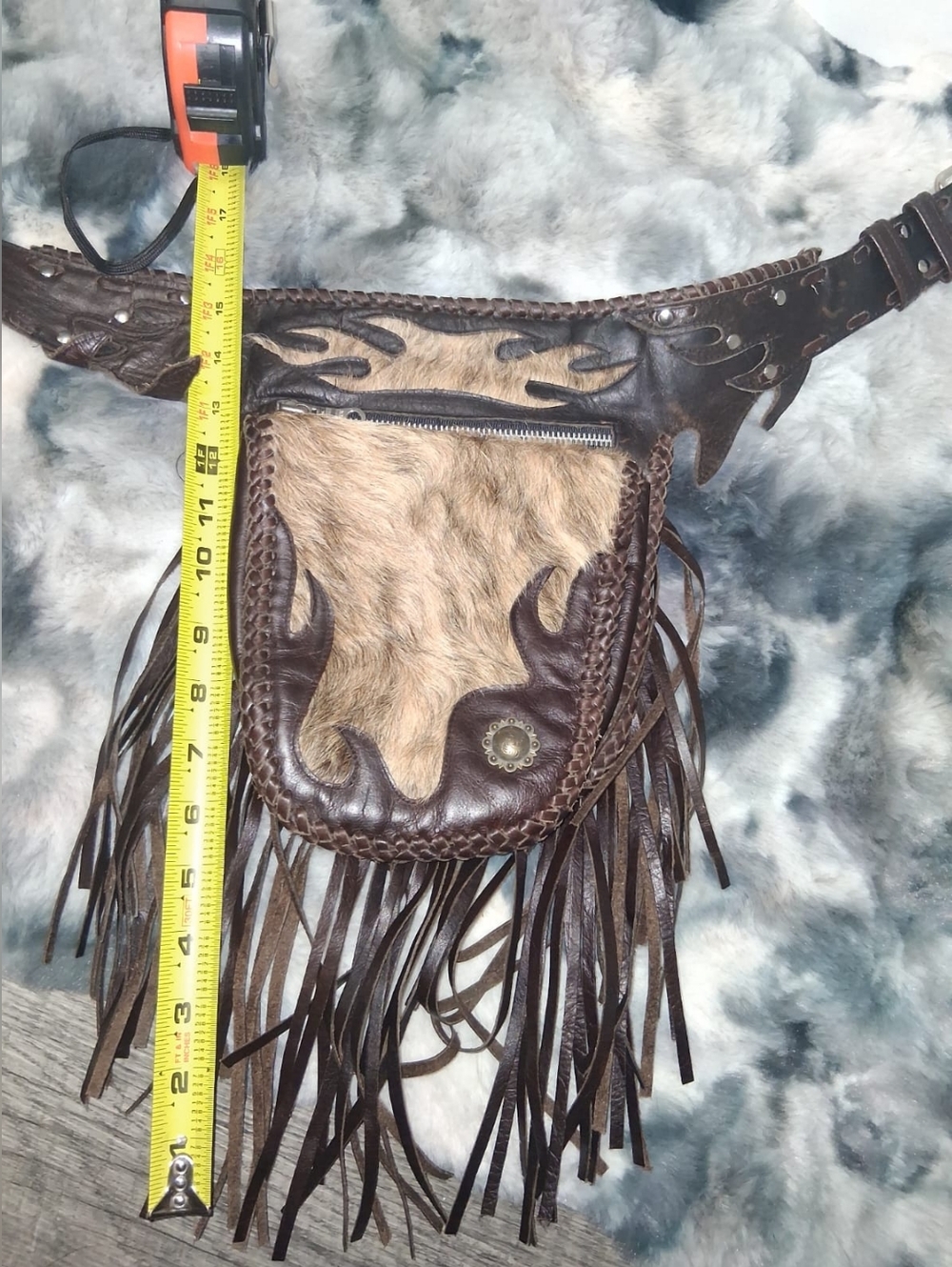 TRIBE America Brown Leather Fringe Hip Bag - Picture 8 of 9